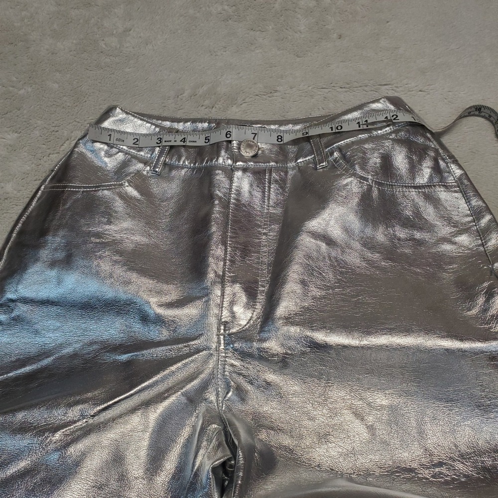Nasty Gal Silver Faux Leather Black Star Pants Women 4 Rave Party Festival Cyber - Picture 6 of 11